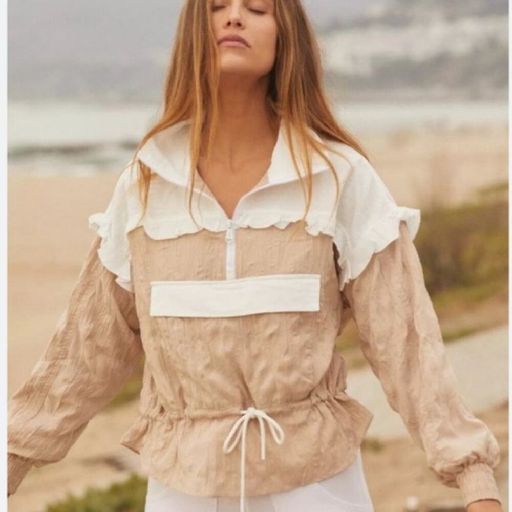 Free People Movement Let's go out pullover jacket anorak tan ruffle boho